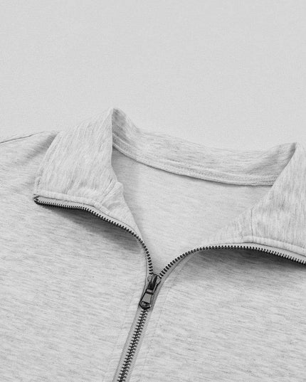 Trendy Gray Half-Zip Lounge Set with Stylish High-Waisted Pants