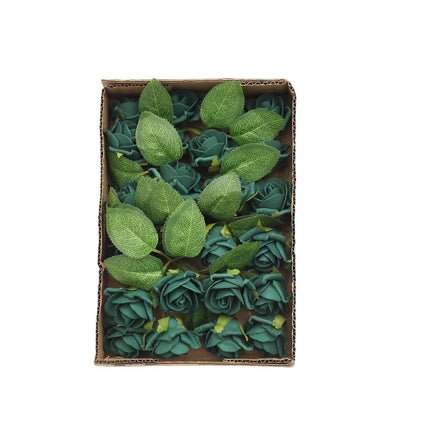 AliKopy 24 Hunter Emerald Green Foam Roses with Stem Wire & Leaves