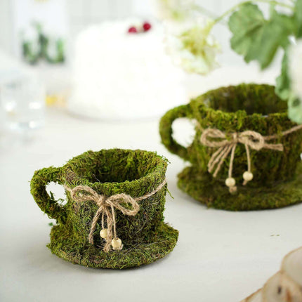 AliKopy Set of 2 Teacup Planters with Preserved Moss - 5" & 4