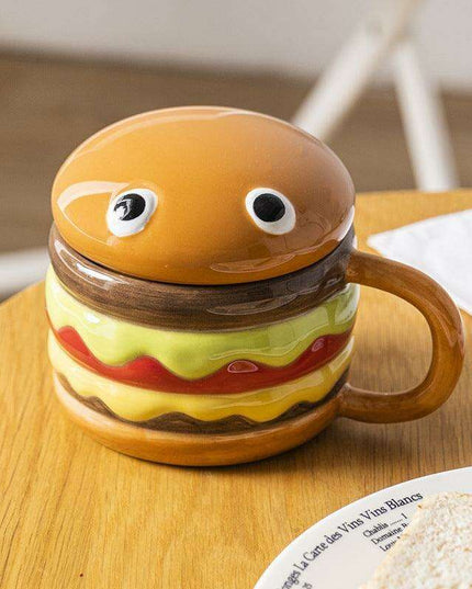 Whimsical Hamburger Ceramic Mug Set - 300mL Breakfast Delight
