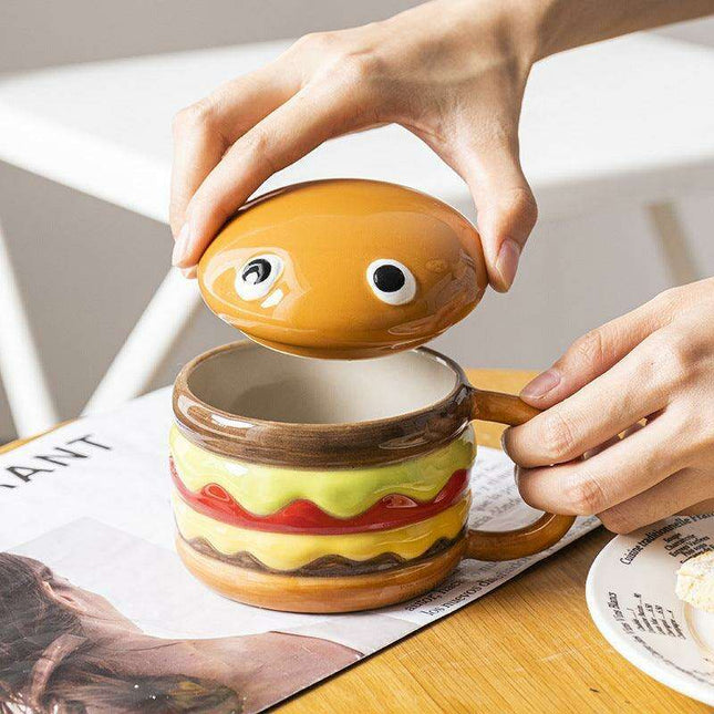 Whimsical Hamburger Ceramic Mug Set - 300mL Breakfast Delight