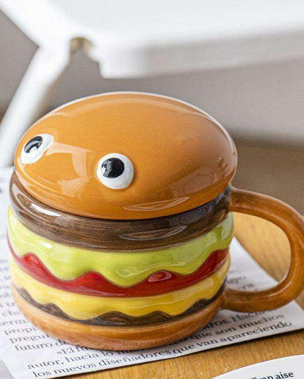 Whimsical Hamburger Ceramic Mug Set - 300mL Breakfast Delight