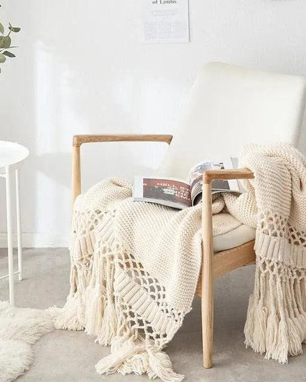 Chic Tassel-Embellished Plush Weighted Knit Throw Blanket - Ultimate Comfort Redefined