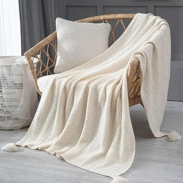 Cozy Weighted Knit Throw Blanket with Tassels