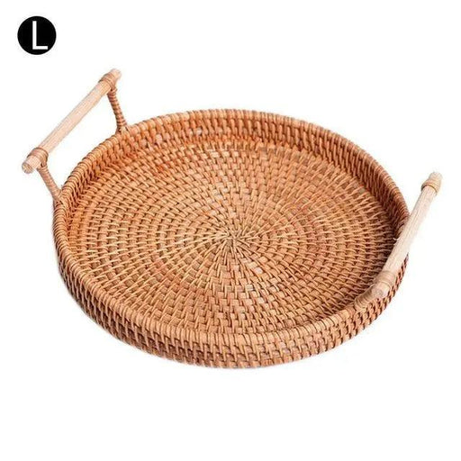 Hand-Woven Rattan Bread Basket with Side Handles - Versatile Eco-Friendly Dining Essential