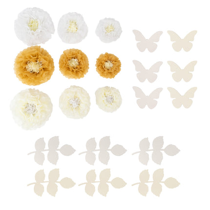 AliKopy 21-Piece Tissue Paper Flower Pom Pom Decor Kit - White & Ivory