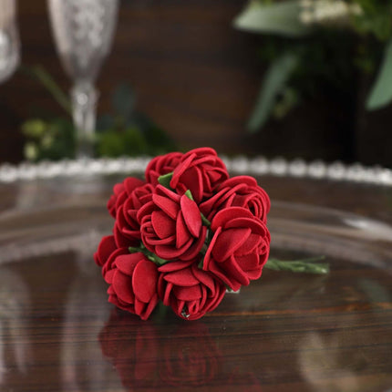 AliKopy 48 Burgundy Real Touch Foam Rose Buds with Stems - DIY Craft F