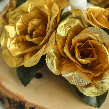 AliKopy 4 Pack 3" Gold Silk Rose Candle Ring Wreaths, Elegant Decor