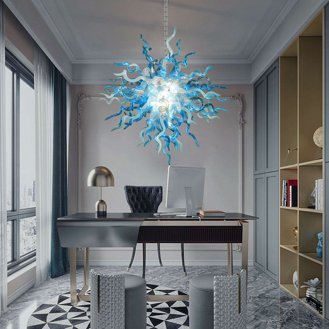 Ocean Blue Artisan Glass Chandelier - Luxurious Illumination for Your Living Space