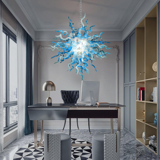 Luxurious Handblown Ocean Blue Glass Chandelier Set with Energy-Efficient LED Lights