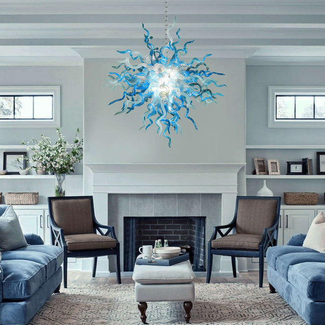 Ocean Blue Artisan Glass Chandelier - Luxurious Illumination for Your Living Space