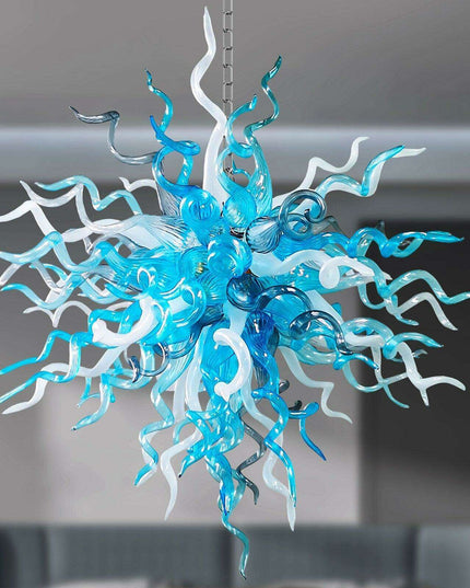 Ocean Blue Artisan Glass Chandelier - Luxurious Illumination for Your Living Space