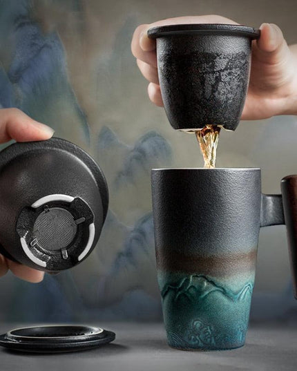 Vintage-Inspired Ceramic Mug Collection with Built-In Tea Infuser | 350ml