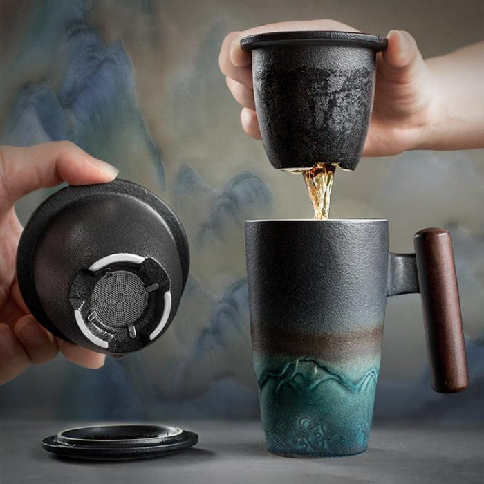 Vintage-Inspired Ceramic Mug Collection with Built-In Tea Infuser | 350ml