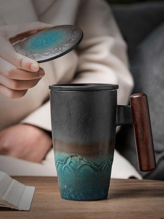 Handcrafted Retro Ceramic Mug Set with Tea Strainer | 350ml