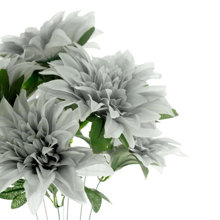 AliKopy 2 Silver Silk Dahlia Flower Spray Bushes - 20" Tall, Realistic