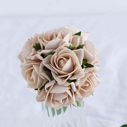 AliKopy 24 Champagne Foam Roses - Realistic, Durable with Stem & Leave