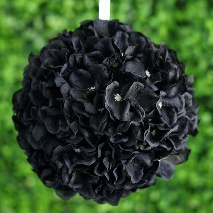AliKopy 4 Pack 7" Black Artificial Silk Hydrangea Kissing Balls - Eleg