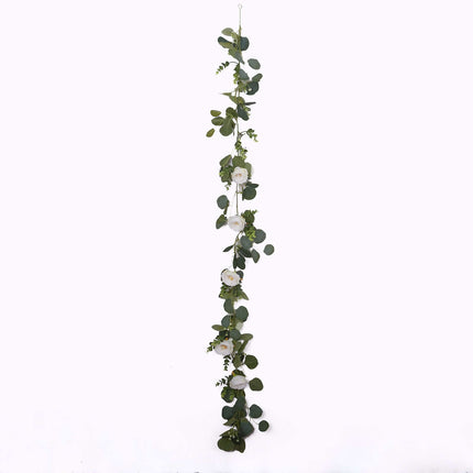 AliKopy 5.5ft Eucalyptus Leaf Hanging Vines with 7 White Roses, Table