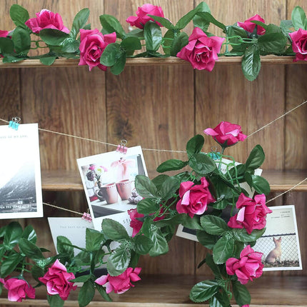 AliKopy 6ft UV Protected Fuchsia Silk Rose Garland - Indoor/Outdoor De