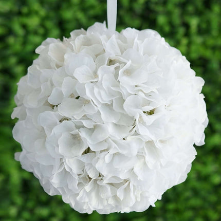 AliKopy 4 Pack 7" White Silk Hydrangea Kissing Flower Balls - Durable