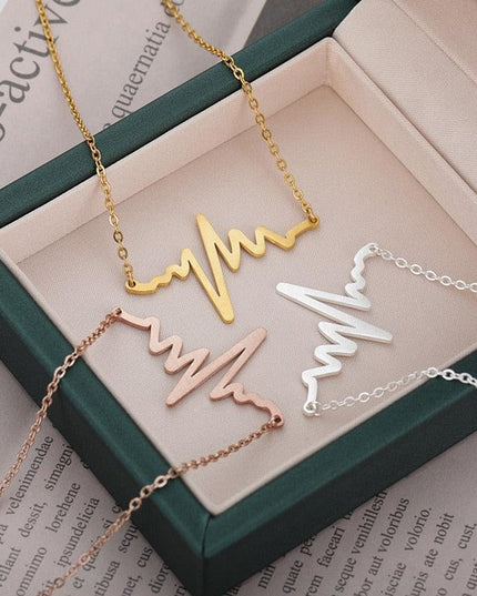 Heartbeat Wave EKG Pendant Necklace in Premium Stainless Steel with Three Elegant Finishes