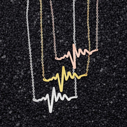 Heartbeat Wave EKG Pendant Necklace in Premium Stainless Steel with Three Elegant Finishes