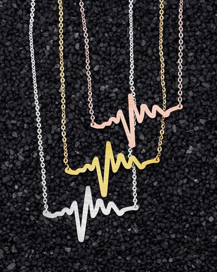 Heartbeat Wave EKG Pendant Necklace in Premium Stainless Steel with Three Elegant Finishes