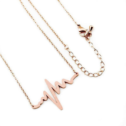 Heartbeat Wave EKG Pendant Necklace in Premium Stainless Steel with Three Elegant Finishes