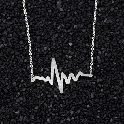 Heartbeat Wave EKG Pendant Necklace in Premium Stainless Steel with Three Elegant Finishes