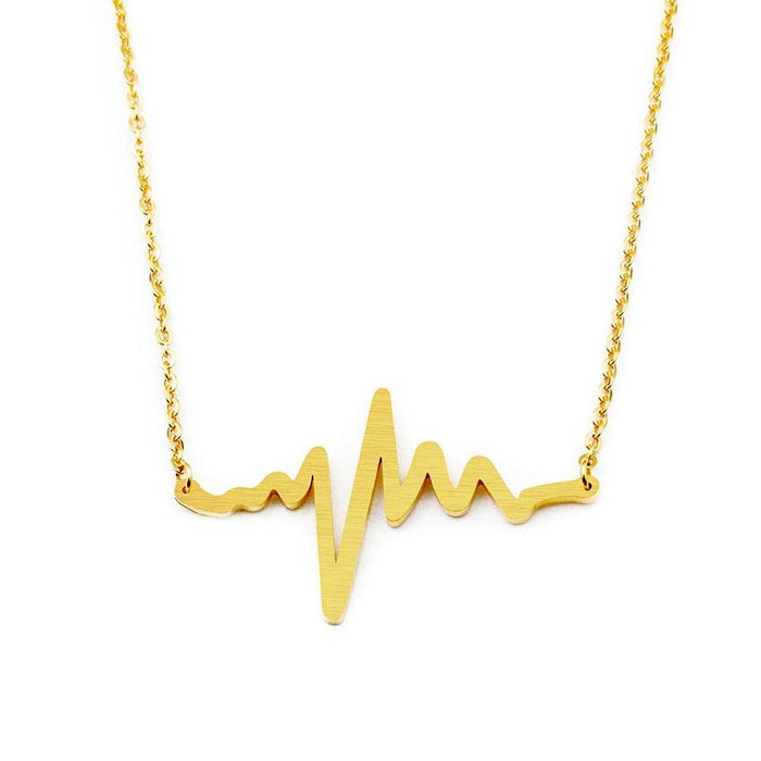 Elegant Stainless Steel Heartbeat Pendant Necklace with Gold, Silver, and Rose Gold Plating Options