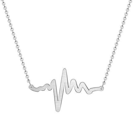 Heartbeat Wave EKG Pendant Necklace in Premium Stainless Steel with Three Elegant Finishes