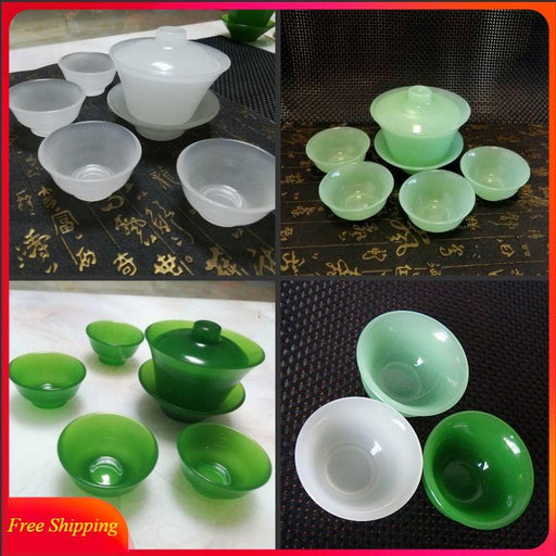 Luxurious Jade Tea Set with Tureen and Master Cup