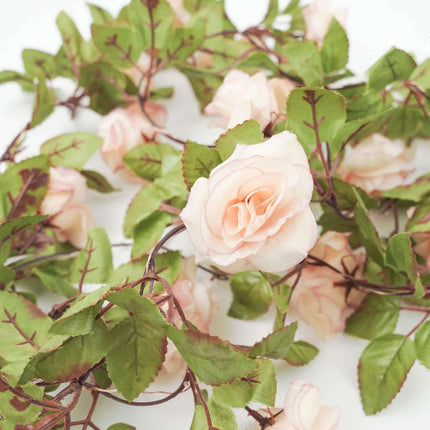 AliKopy 7ft Blush Silk Rose Garland String Lights, 20 LEDs, Battery Op