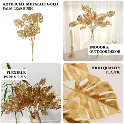 AliKopy 4-Pack Metallic Gold Artificial Monstera Leaves - 14" Decor