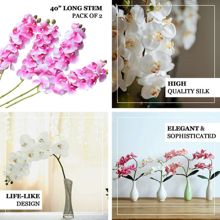 AliKopy 40" Tall Fuchsia Artificial Silk Orchid Flower Bouquets - 2 St