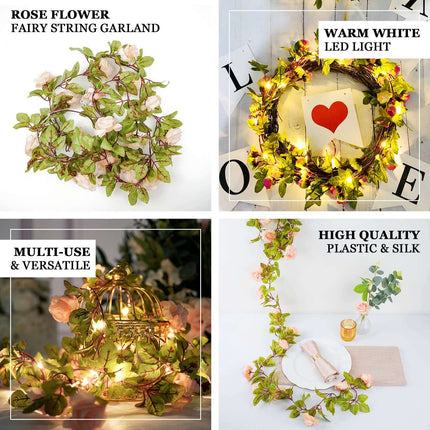 AliKopy 7ft Red Silk Rose Garland String Lights - 20 LEDs, Battery Ope