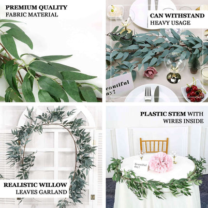 AliKopy 5ft Green Real Touch Willow Leaf Garland - Flexible & Lifelike