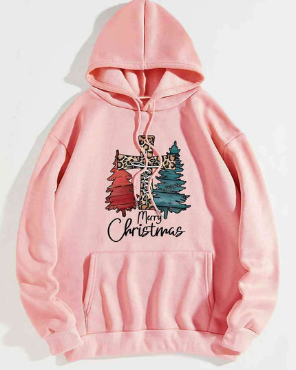 "Joyful Holiday Spirit" Merry Christmas Hoodie with Colorful Drawstring