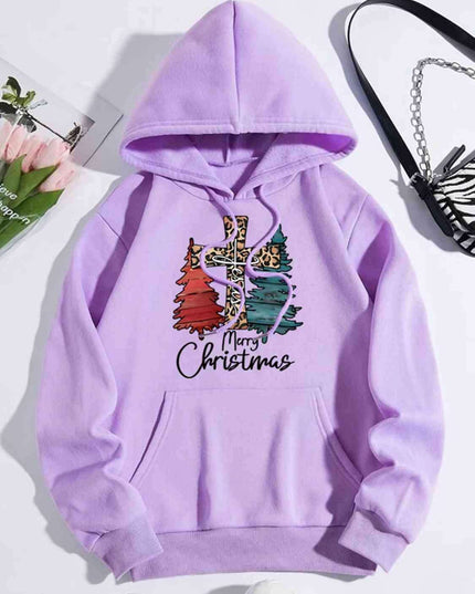 "Joyful Holiday Spirit" Merry Christmas Hoodie with Colorful Drawstring