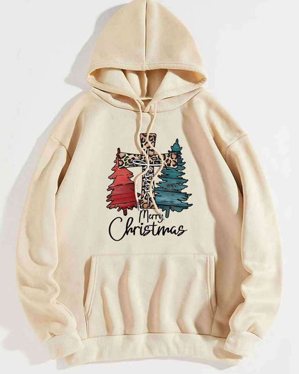 "Joyful Holiday Spirit" Merry Christmas Hoodie with Colorful Drawstring