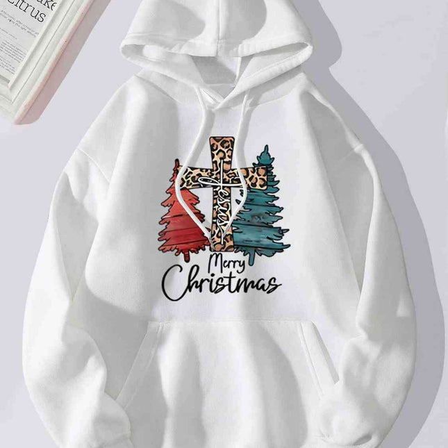 "Joyful Holiday Spirit" Merry Christmas Hoodie with Colorful Drawstring