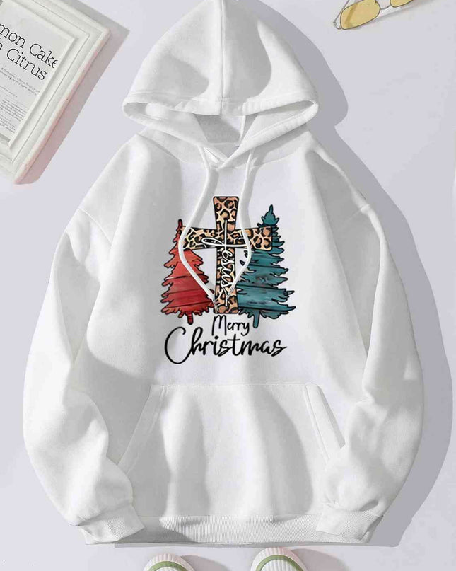 "Joyful Holiday Spirit" Merry Christmas Hoodie with Colorful Drawstring