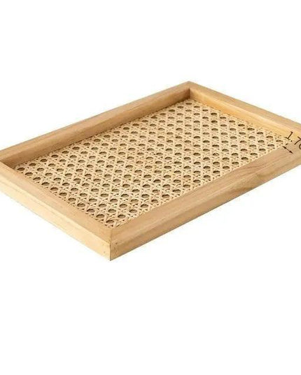 Elegant Handwoven Rattan and Wood Tray – A Chic Home Decor Essential