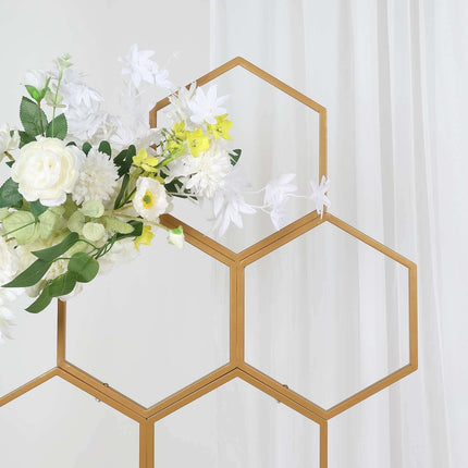 AliKopy 6ft Gold Metal Honeycomb Backdrop Stand & Balloon Arch Display