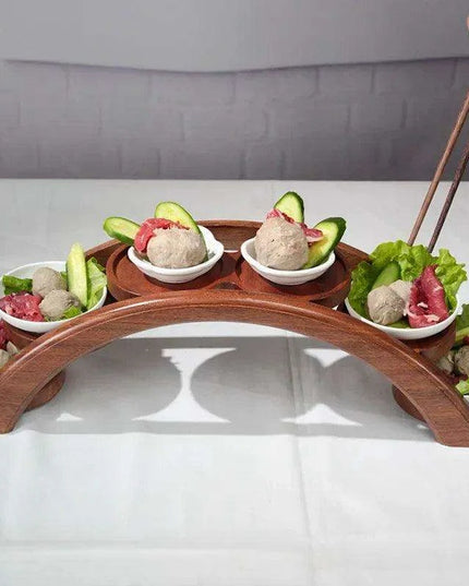 Japanese Arch Bridge Sushi Serving Tray - Elegant Wooden Platter for Gourmet Dining