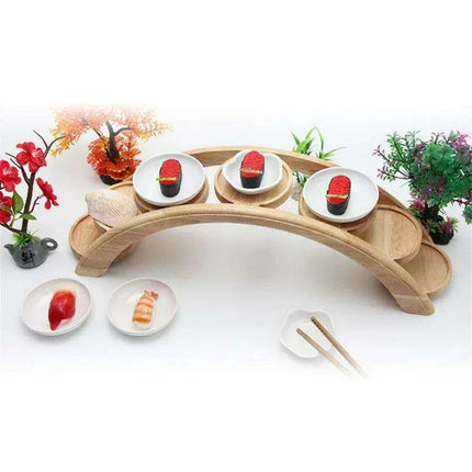 Japanese Arch Bridge Sushi Serving Tray - Elegant Wooden Platter for Gourmet Dining