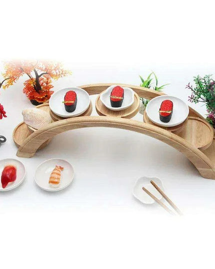 Japanese Arch Bridge Sushi Serving Tray - Elegant Wooden Platter for Gourmet Dining