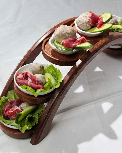 Japanese Arch Bridge Sushi Serving Tray - Elegant Wooden Platter for Gourmet Dining