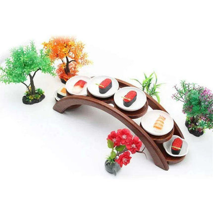 Japanese Arch Bridge Sushi Serving Tray - Elegant Wooden Platter for Gourmet Dining